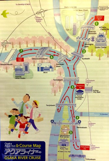 mapa Osaka, River Cruise paradas
