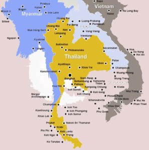 mapa Tailandia con paises limitrofes