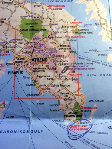 mapa templo de poseidon, atenas