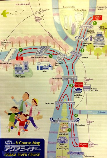 mapa Osaka, River Cruise paradas