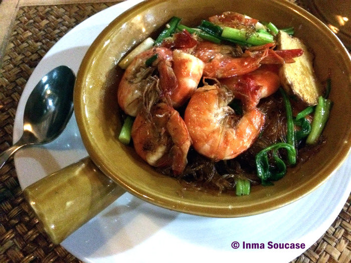 Hotel Khao Sok and spa - cena fideos gambas, plato tailandes